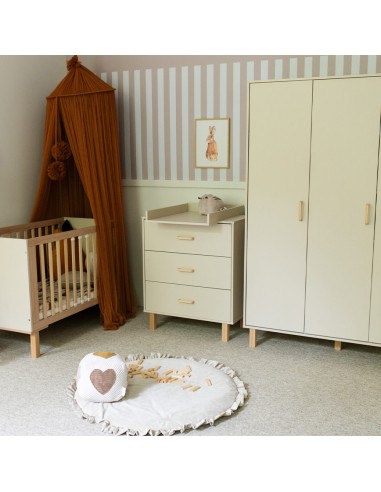 LAURA Commode bébé en bois de hêtre 3 tiroirs Champagne