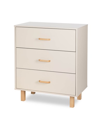 LAURA Commode bébé en bois de hêtre 3 tiroirs Champagne