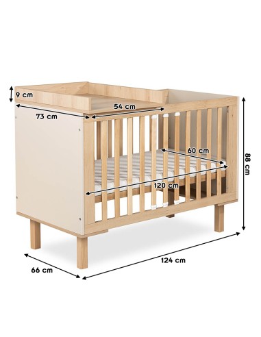 LAURA Lit bébé évolutif à barreaux avec barrière de sécurité 120x60 Champagne