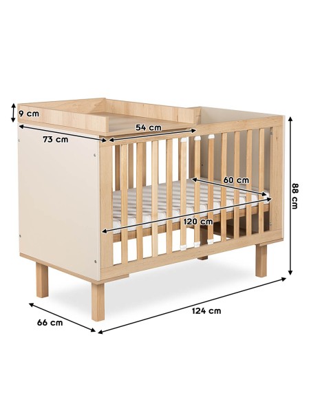 LAURA Lit bébé évolutif à barreaux avec barrière de sécurité 120x60 Champagne