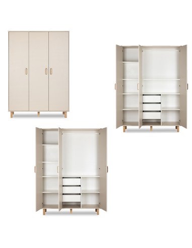 LAURA Chambre bébé armoire commode et lit évolutif 120x60 Champagne