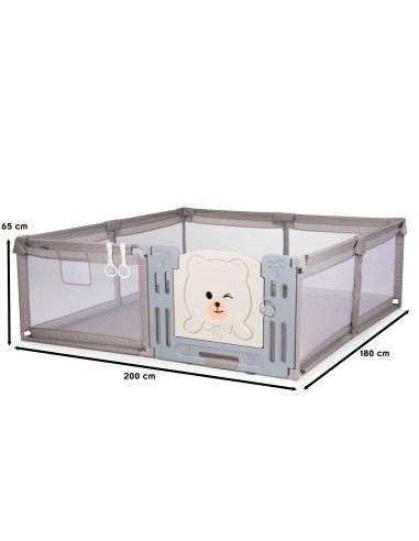 AMICO Parc bébé 180×200 cm avec porte, filets respirants et 2 poignées