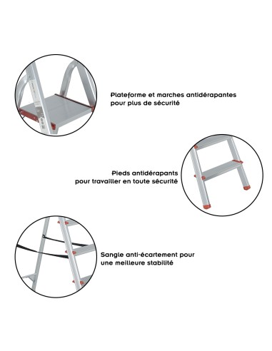 RISE Escabeau pliable en aluminium avec pieds antidérapants