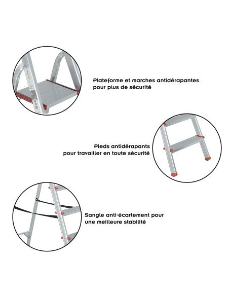RISE Escabeau pliable en aluminium avec pieds antidérapants