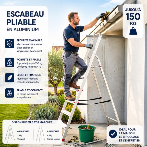 RISE Escabeau pliable en aluminium avec pieds antidérapants