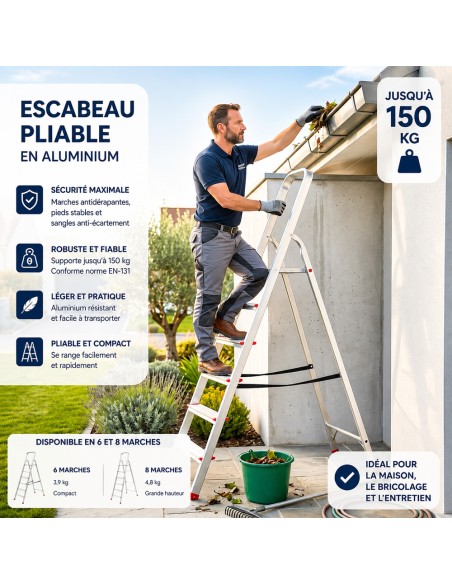 RISE Escabeau pliable en aluminium avec pieds antidérapants