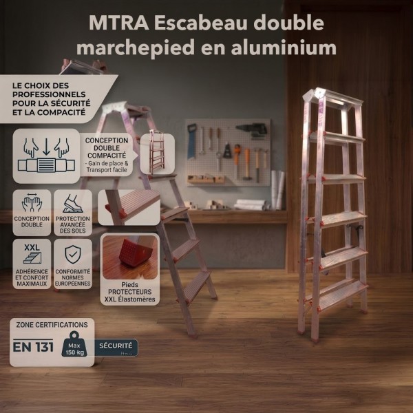 MTRA Escabeau double marchepied en aluminium