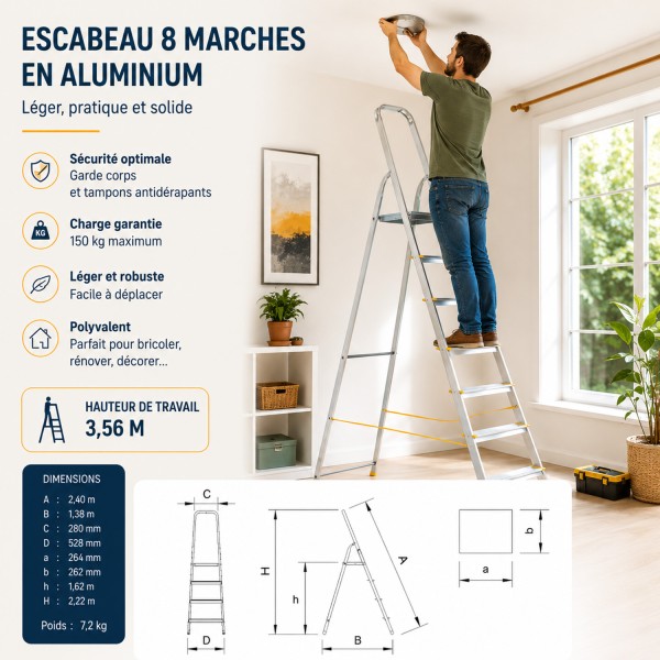 Escabeau en aluminium 8 marches