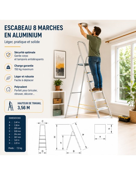 Escabeau en aluminium 8 marches