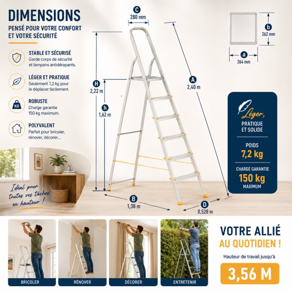 Escabeau en aluminium 8 marches