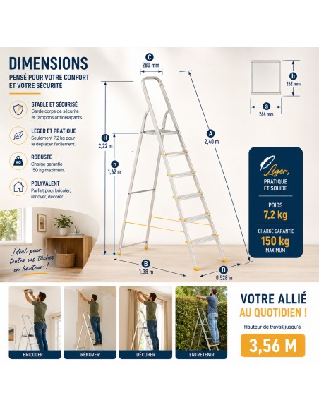 Escabeau en aluminium 8 marches