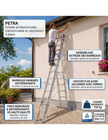 PETRA Echelle professionnelle transformable en aluminium 3 plans