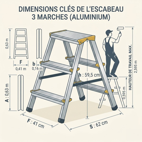 Escabeau Double Pans Pliable Antidérapant 150 kg Stable 3 à 8 marches