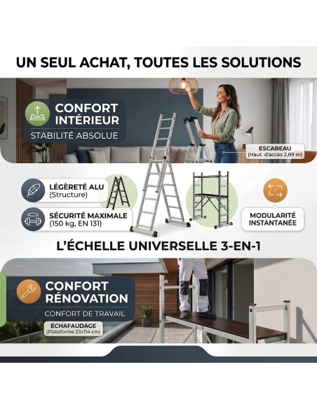 HIGH Échelle 2 Plans Modulable en Aluminium – Polyvalente 3-en-1