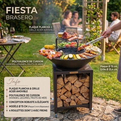FIESTA Brasero haut de qualité barbecue plancha en acier épais peint Noir 2