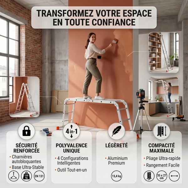 Échelle modulable aluminium 4x3 avec plateforme ZTRA