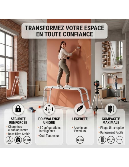 Échelle modulable aluminium 4x3 avec plateforme ZTRA