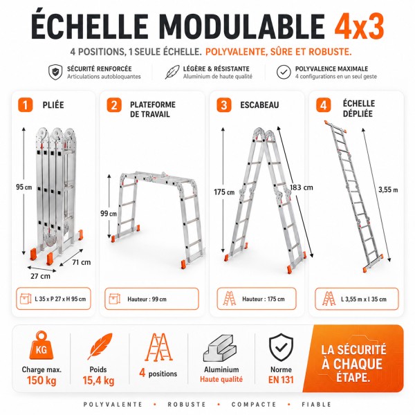 Échelle modulable aluminium 4x3 avec plateforme ZTRA