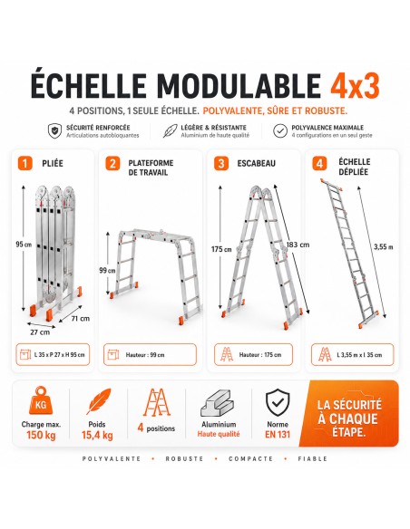 Échelle modulable aluminium 4x3 avec plateforme ZTRA
