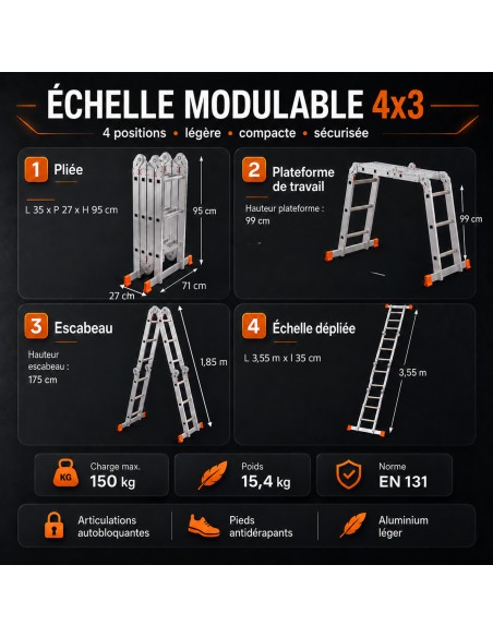Échelle modulable aluminium 4x3 avec plateforme ZTRA