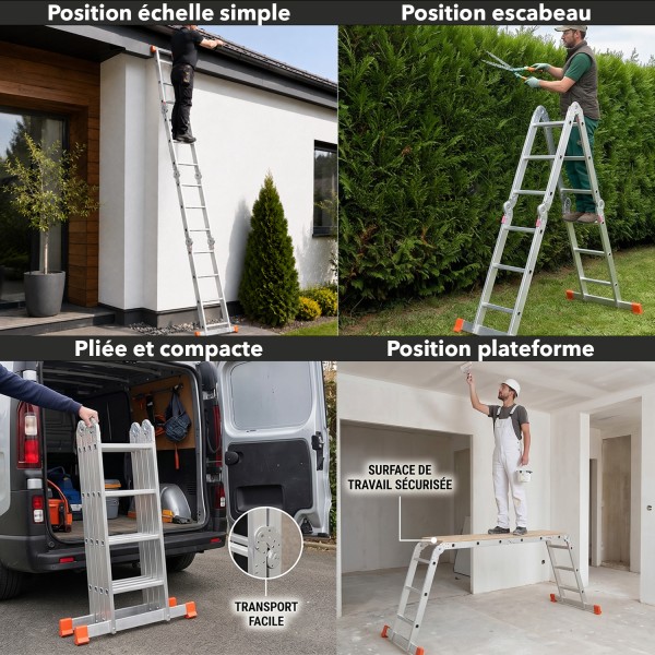 Échelle modulable aluminium 4x3 avec plateforme ZTRA
