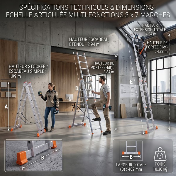 Échelle Transformable 3 Plans Aluminium XTRA | Multi-usages