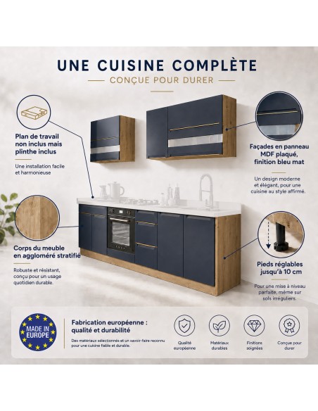 Cuisine Complète modulable 260 cm - 7 Meubles Bois - GLAM | MMD