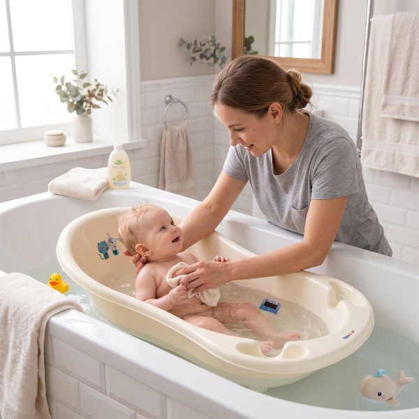 Baignoire bébé thermomètre pied évacuation 86 cm | BB-BOOM