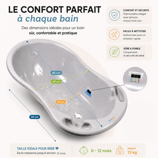 Baignoire bébé thermomètre pied évacuation 86 cm | BB-BOOM