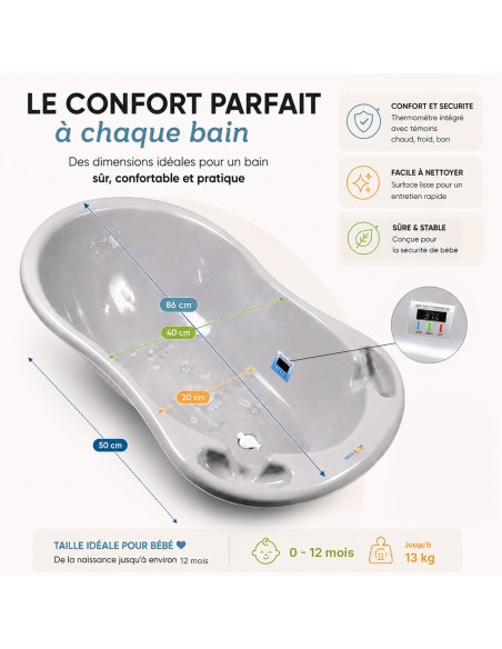 Baignoire bébé thermomètre pied évacuation 86 cm | BB-BOOM