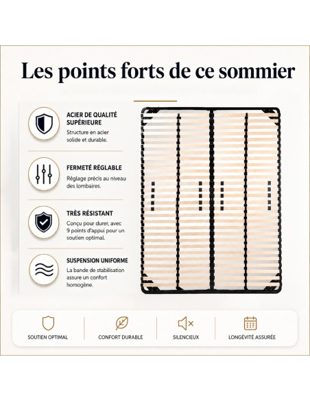 Sommier à lattes résistant avec fermeté réglable pour votre dos
