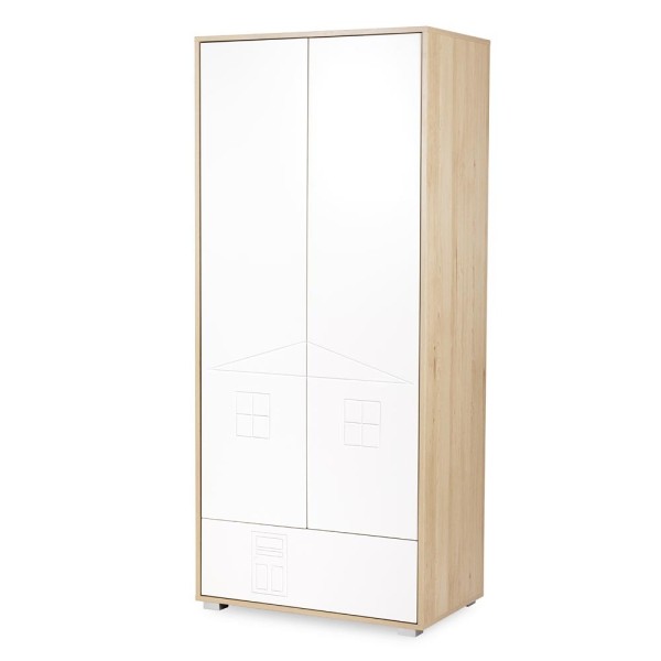 IDA Armoire penderie 2 portes avec étagères et 1 tiroir
