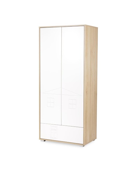 IDA Armoire penderie 2 portes avec étagères et 1 tiroir
