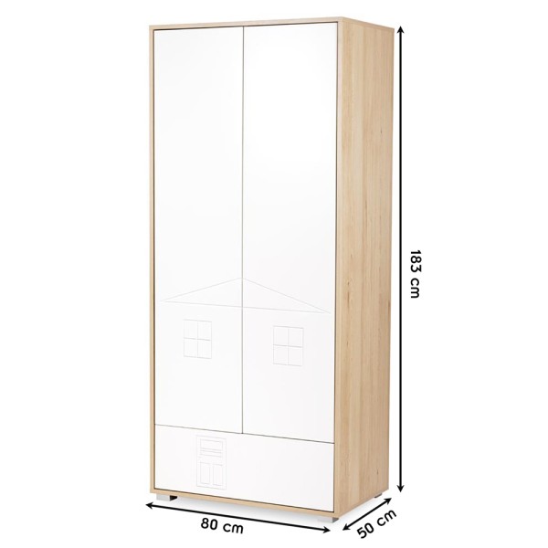 IDA Armoire penderie 2 portes avec étagères et 1 tiroir