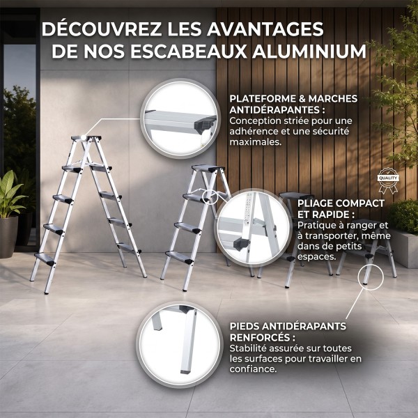 STEP Marchepied double pliable en aluminium – 2 à 5 marches