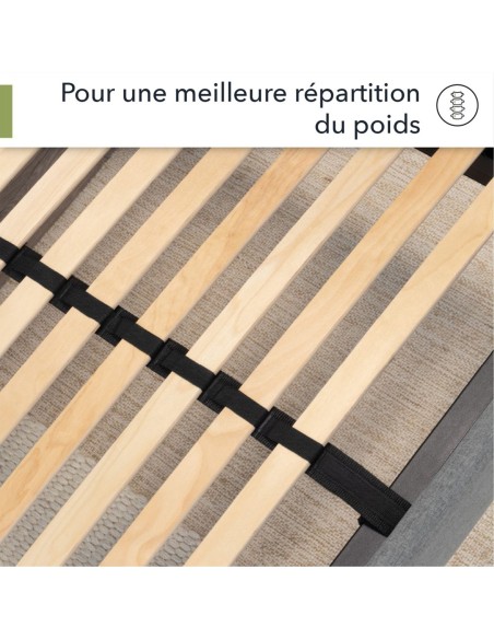 Sommier à lattes résistant avec fermeté réglable dos pieds inclus