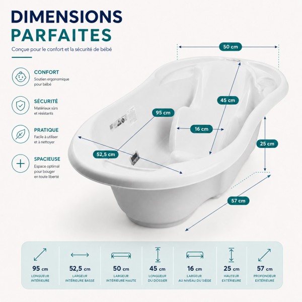 Baignoire bébé avec réducteur et thermomètre intégré