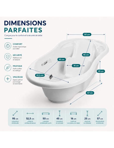 Baignoire bébé avec réducteur et thermomètre intégré
