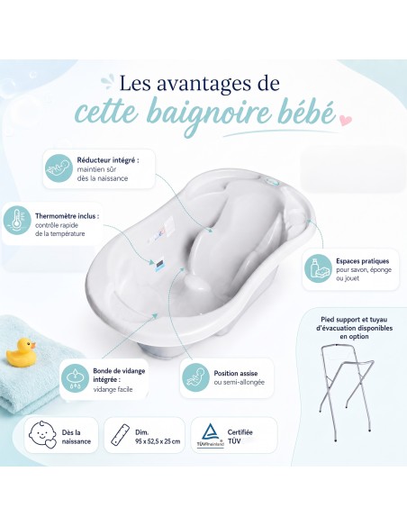 Baignoire bébé avec réducteur et thermomètre intégré
