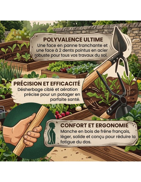 Piochon de jardin pour traçage sillons en acier