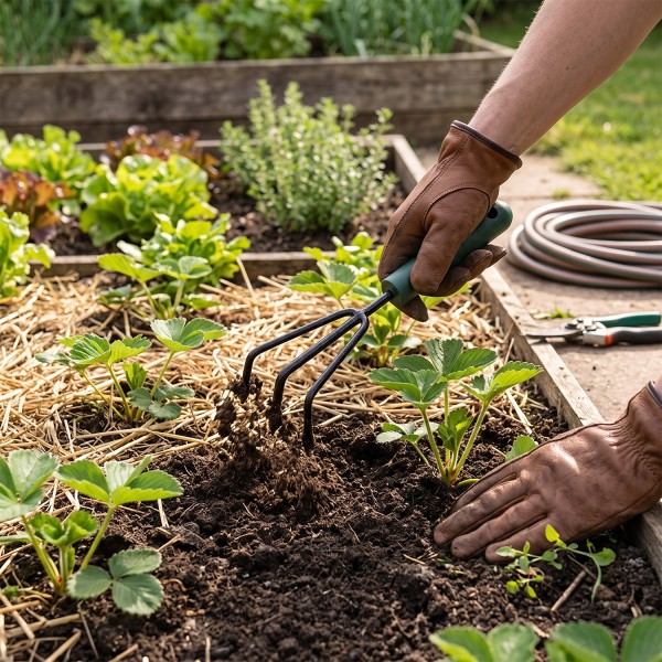 LITTLE Outils de jardinage à main - Cultivateur 3 dents avec manche court