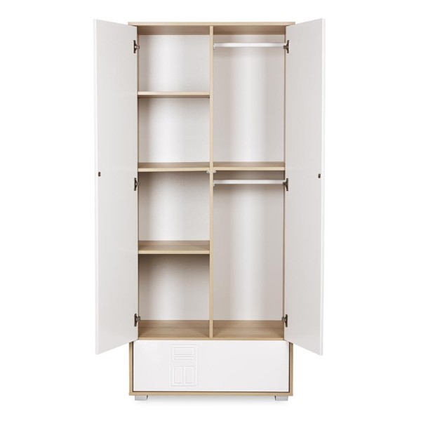 IDA Armoire penderie 2 portes avec étagères et 1 tiroir