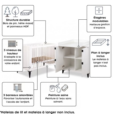 MIA Ensemble bébé Lit évolutif 120x60 2