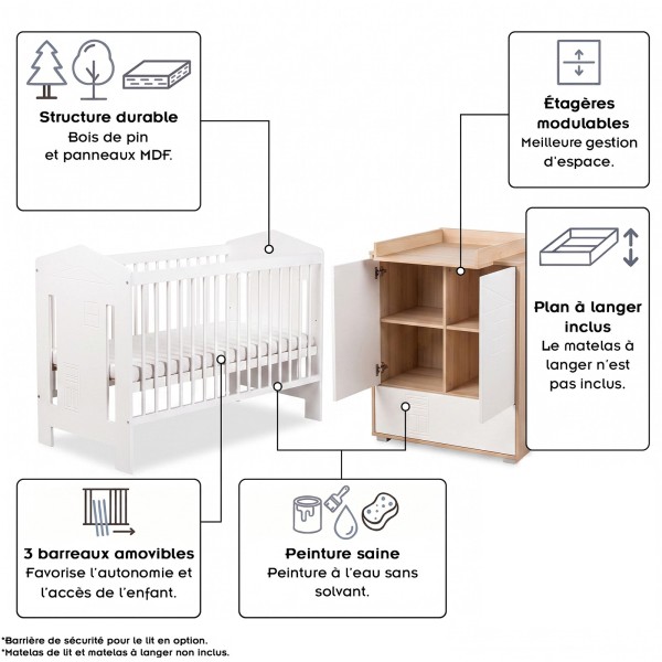 IDA Ensemble bébé commode + plan et lit