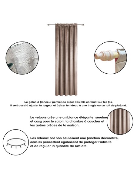 Rideau occultant en velours à galon fronceur