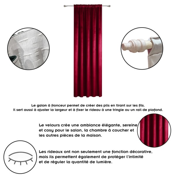 Rideau occultant en velours à galon fronceur