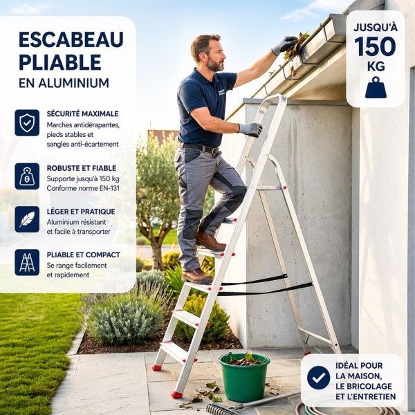 RISE Escabeau pliable en aluminium avec pieds antidérapants