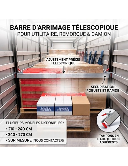 Barre d’arrimage télescopique aluminium utilitaire & remorque