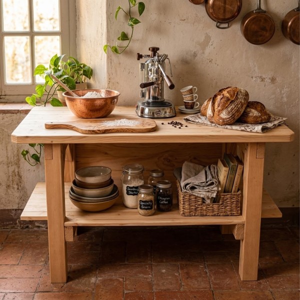 Îlot central de cuisine en Douglas massif 150 cm – livré monté