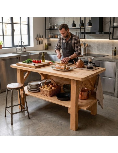Îlot central de cuisine en Douglas massif 150 cm – livré monté
